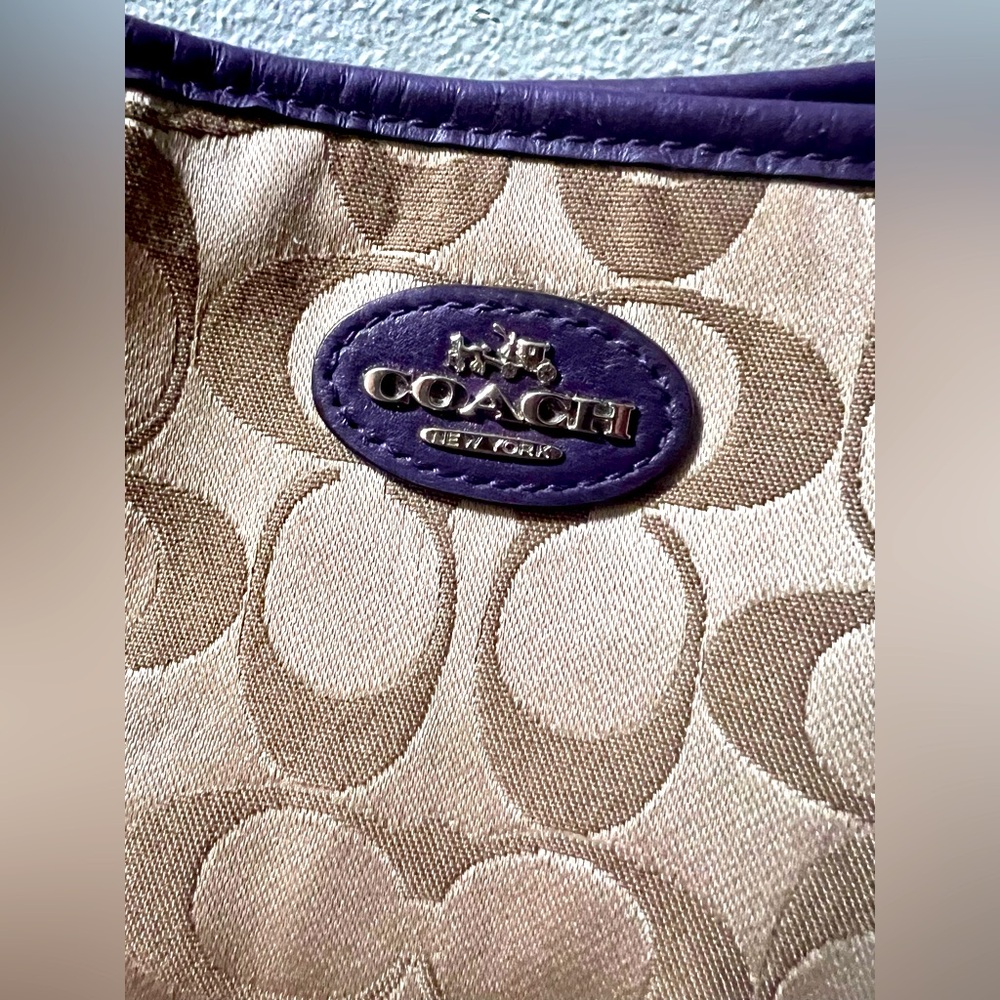 Genuine Coach Signature Madison Phoebe Gold and Purple Hobo Bag Purse Leather - Picture 3 of 14